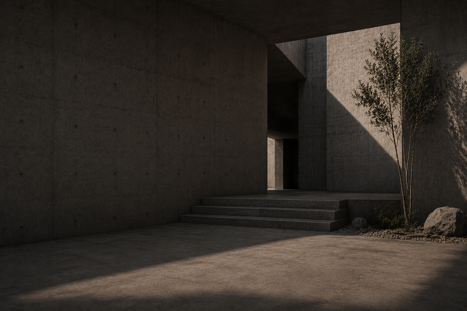 Brütalist beton mimari avlu